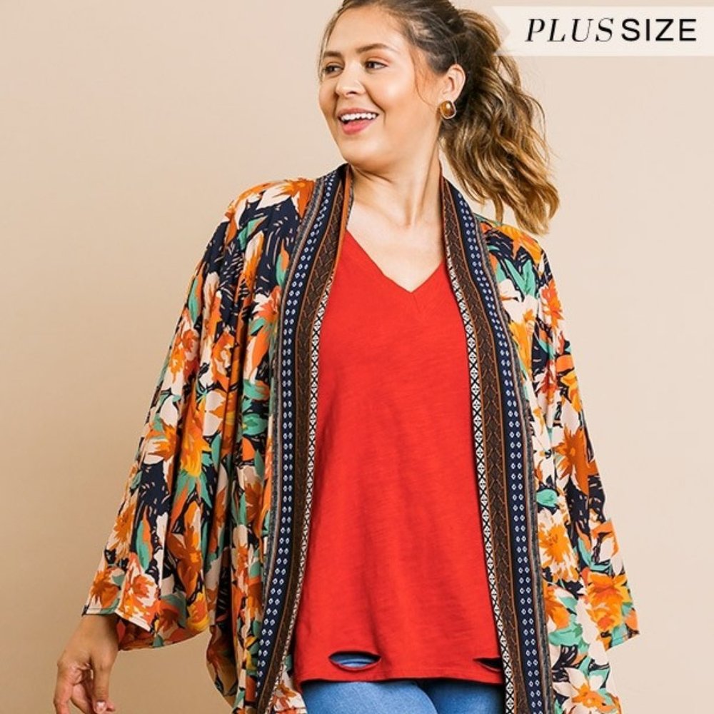 Umgee Kimono Floral Long Sleeve Open Front (*9)^